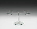 40" Clear and Silver Glass and Metal Self-Storing Leaf Motion Extendable Dining Table