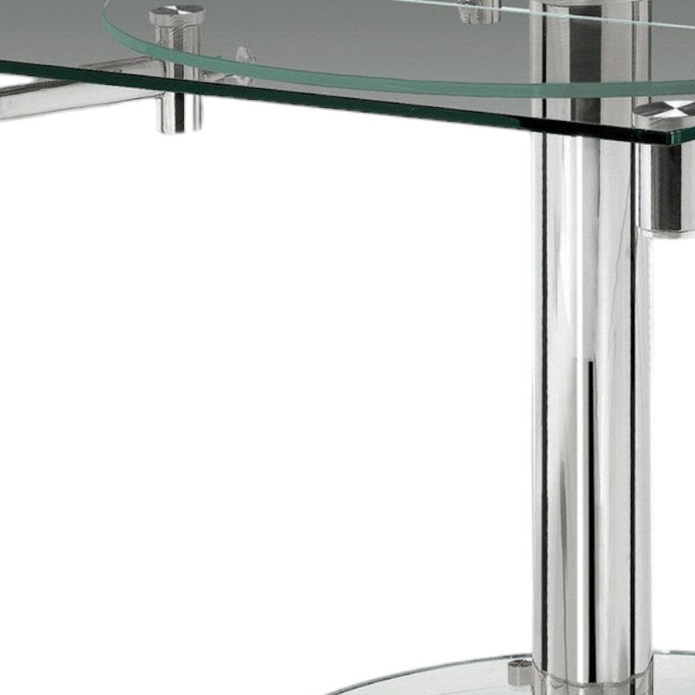 40" Clear and Silver Glass and Metal Self-Storing Leaf Motion Extendable Dining Table