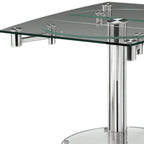 40" Clear and Silver Glass and Metal Self-Storing Leaf Motion Extendable Dining Table