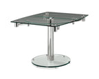 40" Clear and Silver Glass and Metal Self-Storing Leaf Motion Extendable Dining Table