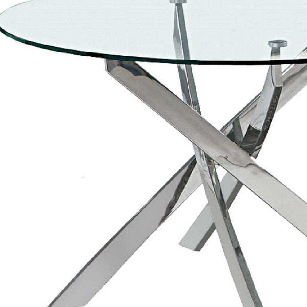 48" White and Gold Wood and Metal Cross Leg Base Round Top Dining Table