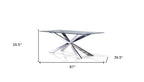87" Clear and Silver Glass and Metal Cross Leg Base Dining Table
