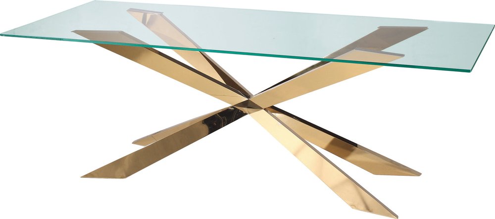 87" Clear and Silver Glass and Metal Cross Leg Base Dining Table