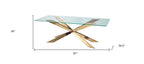 87" Clear and Silver Glass and Metal Cross Leg Base Dining Table