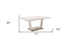 71" Gray Wood and Metal Self-Storing Leaf Pedestal Base Extendable Dining Table