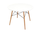 36" White and Natural Wood Round Top Dining Table