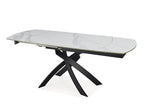 47" Gray White and Black Ceramic and Metal Self-Storing Leaf Cross Leg Base Oval Extendable Dining Table