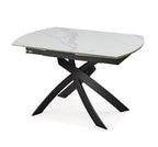 47" Gray White and Black Ceramic and Metal Self-Storing Leaf Cross Leg Base Oval Extendable Dining Table