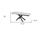 47" Gray White and Black Ceramic and Metal Self-Storing Leaf Cross Leg Base Oval Extendable Dining Table