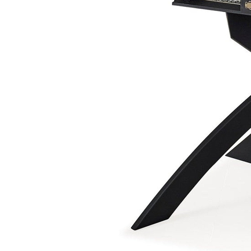 47" Gray White and Black Ceramic and Metal Self-Storing Leaf Cross Leg Base Oval Extendable Dining Table