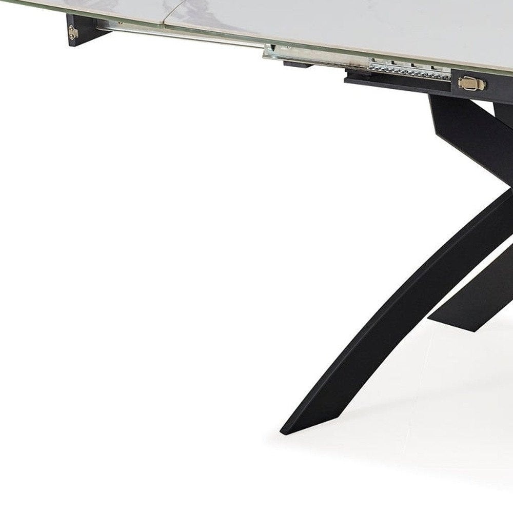 47" Gray White and Black Ceramic and Metal Self-Storing Leaf Cross Leg Base Oval Extendable Dining Table
