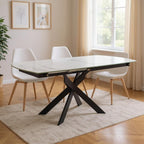 47" Gray White and Black Ceramic and Metal Self-Storing Leaf Cross Leg Base Oval Extendable Dining Table
