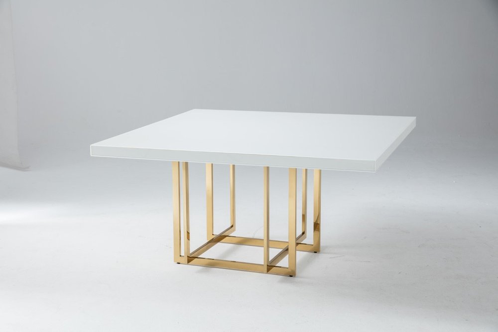 59" White and Gold Wood and Metal Pedestal Base Square Dining Table