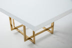 59" White and Gold Wood and Metal Pedestal Base Square Dining Table