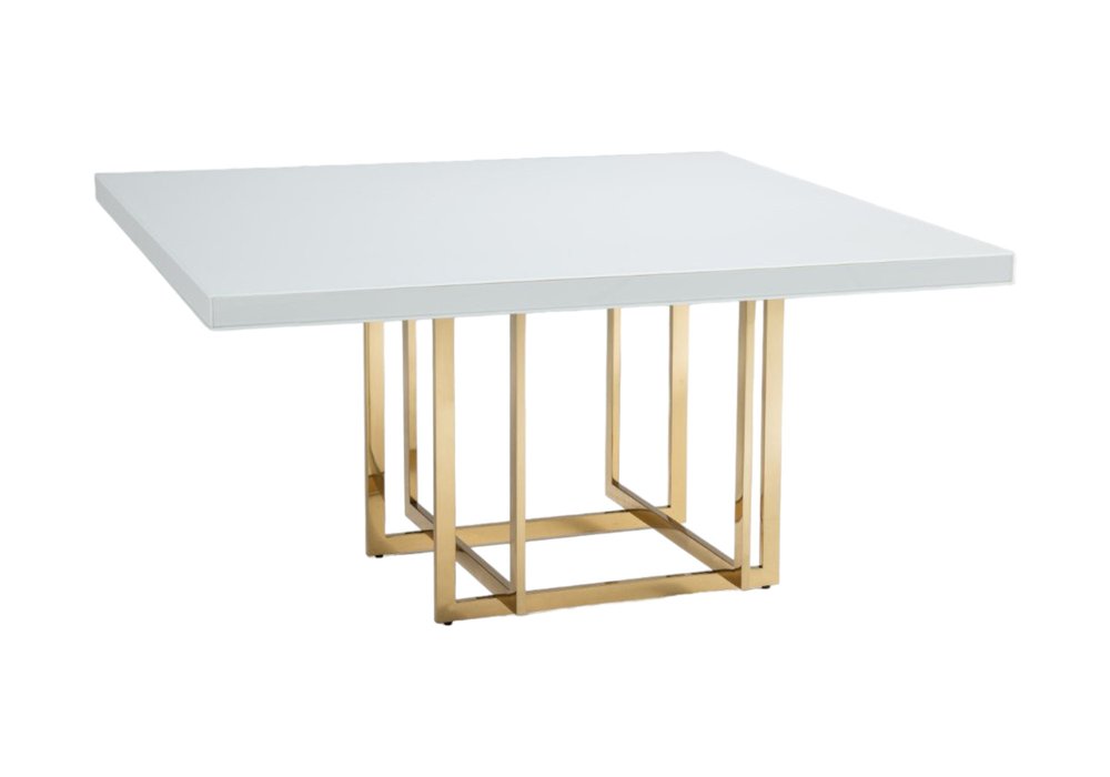 59" White and Gold Wood and Metal Pedestal Base Square Dining Table