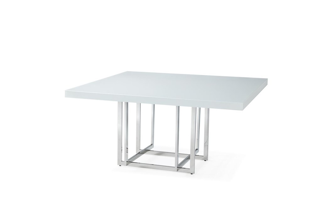 59" White and Gold Wood and Metal Pedestal Base Square Dining Table
