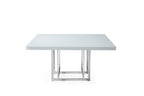 59" White and Gold Wood and Metal Pedestal Base Square Dining Table