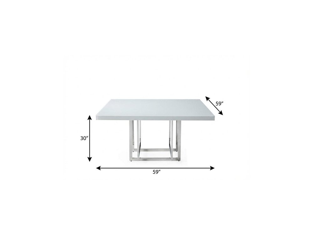 59" White and Gold Wood and Metal Pedestal Base Square Dining Table