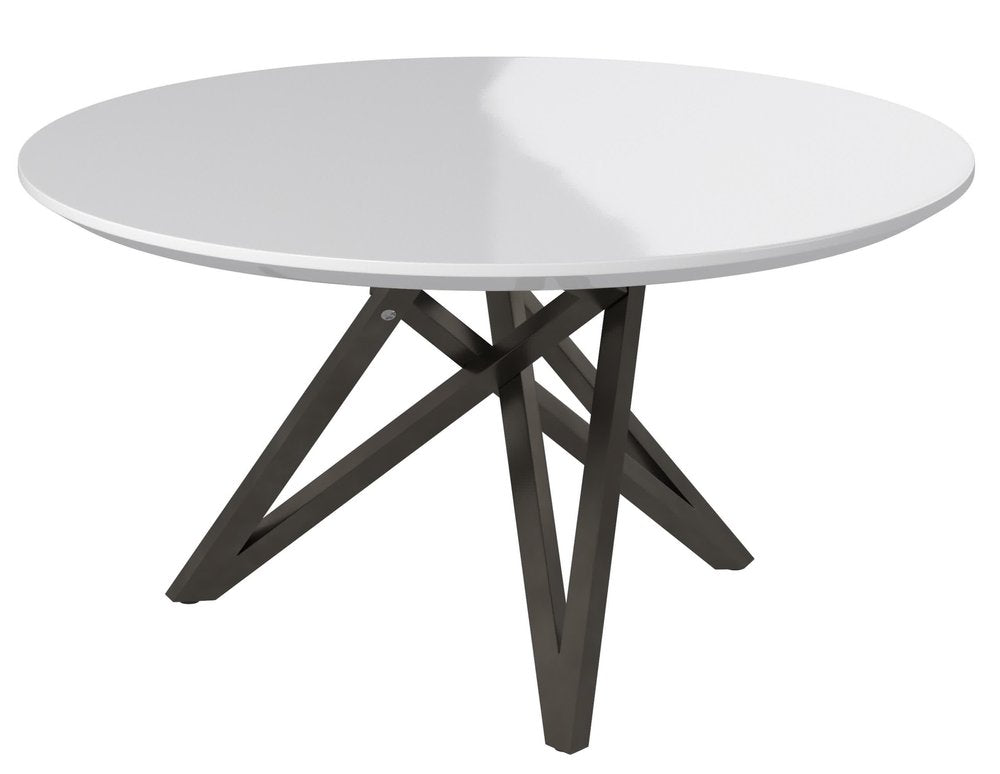 47" Brown and Gray Wood and Stainless Steel Cross Leg Base Round Top Dining Table