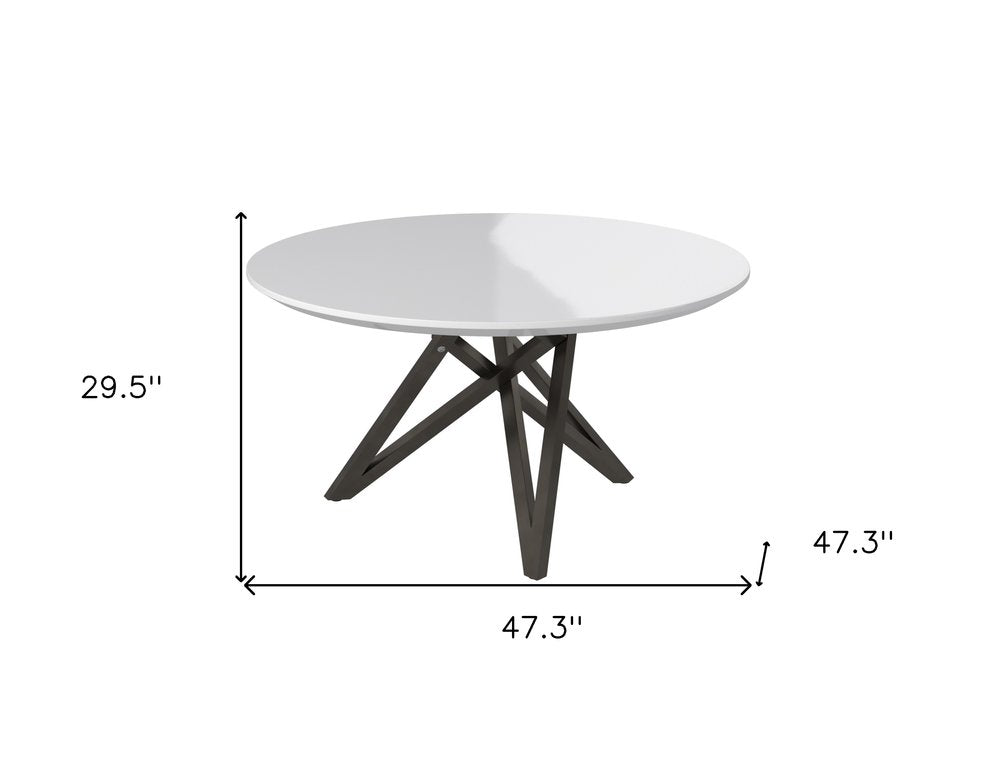 47" Brown and Gray Wood and Stainless Steel Cross Leg Base Round Top Dining Table