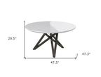 47" Brown and Gray Wood and Stainless Steel Cross Leg Base Round Top Dining Table