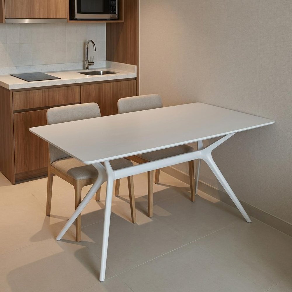 47" White Wood and Heavy Duty Plastic Trestle Base Dining Table