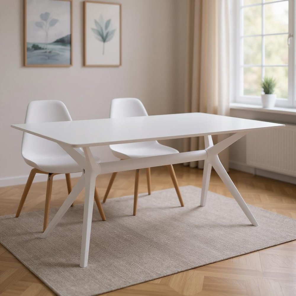 47" White Wood and Heavy Duty Plastic Trestle Base Dining Table