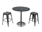 36" Black and Silver Wood and Metal Pedestal Base Round Top Dining Table