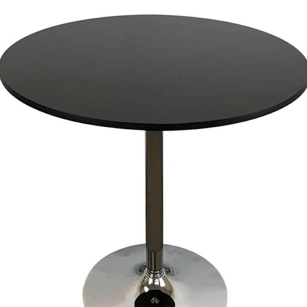 36" Black and Silver Wood and Metal Pedestal Base Round Top Dining Table