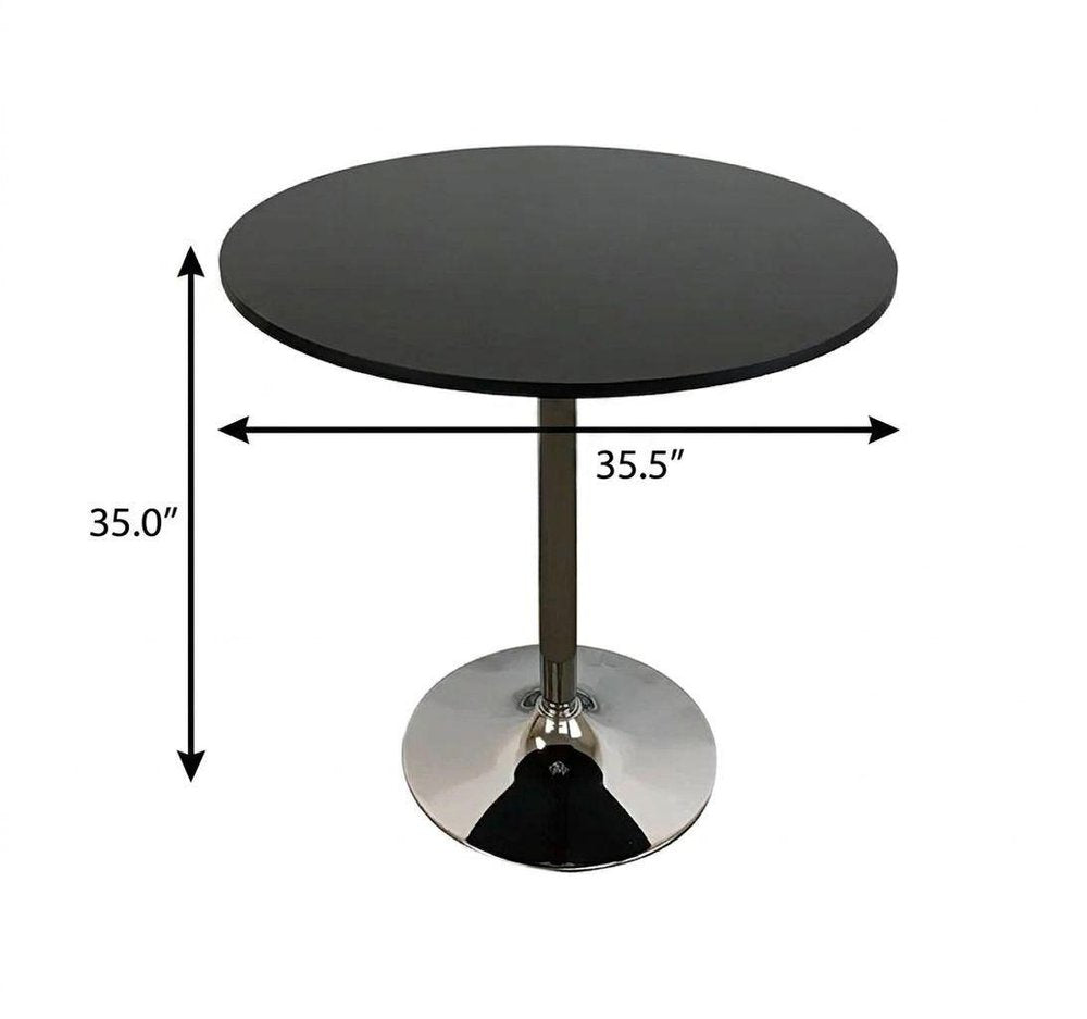 36" Black and Silver Wood and Metal Pedestal Base Round Top Dining Table