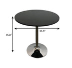 36" Black and Silver Wood and Metal Pedestal Base Round Top Dining Table
