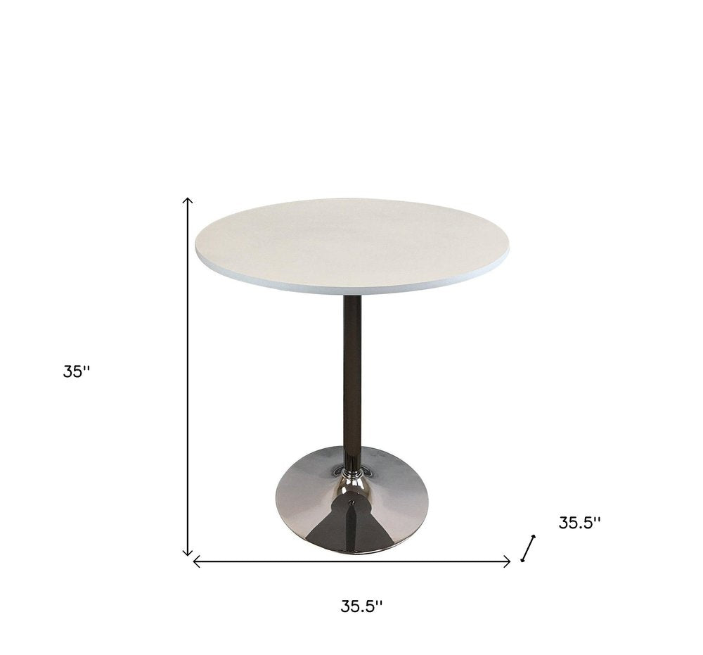 36" Black and Silver Wood and Metal Pedestal Base Round Top Dining Table