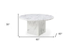 60" Gray and White Marble Pedestal Base Round Top Dining Table