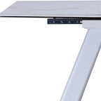 71" Gray and White Ceramic and Metal Self-Storing Leaf Extendable Dining Table