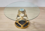 48" Clear And Gold Glass And Steel Pedestal Base Round Top Dining Table