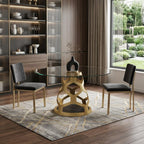 48" Clear And Gold Glass And Steel Pedestal Base Round Top Dining Table