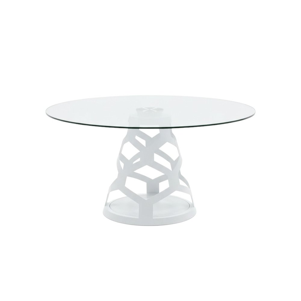 48" Clear And Gold Glass And Steel Pedestal Base Round Top Dining Table
