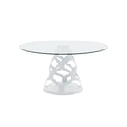 48" Clear And Gold Glass And Steel Pedestal Base Round Top Dining Table