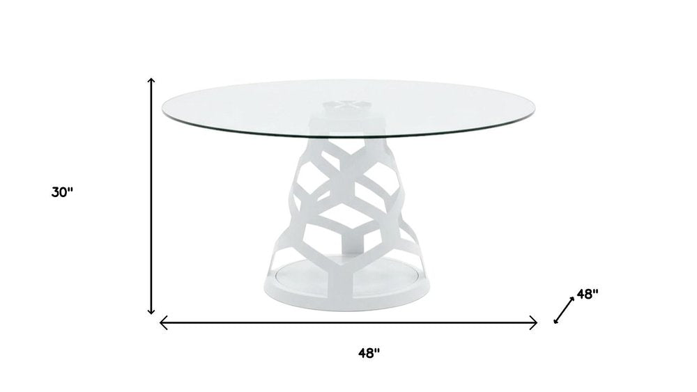 48" Clear And Gold Glass And Steel Pedestal Base Round Top Dining Table