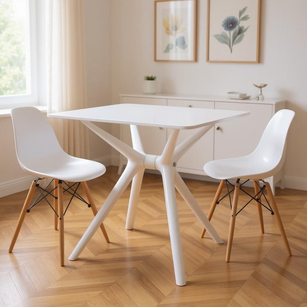 47" White Wood and Heavy Duty Plastic Trestle Base Dining Table