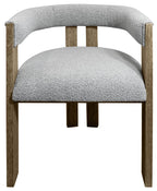 Gray and Brown Upholstered Boucle Open Back Dining Arm Chair