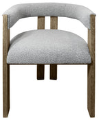 Gray and Brown Upholstered Boucle Open Back Dining Arm Chair