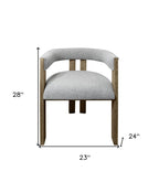 Gray and Brown Upholstered Boucle Open Back Dining Arm Chair