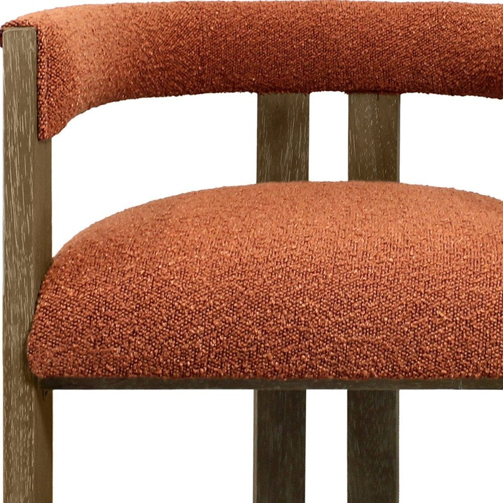 Gray and Brown Upholstered Boucle Open Back Dining Arm Chair