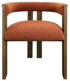 Gray and Brown Upholstered Boucle Open Back Dining Arm Chair