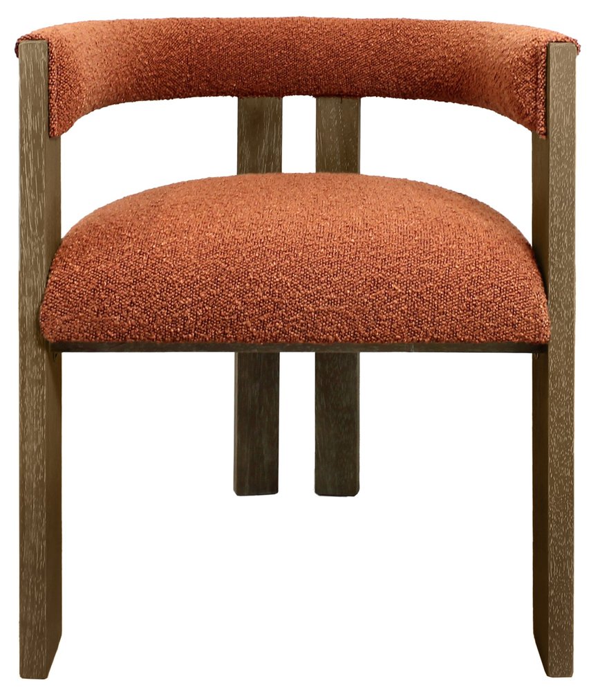 Gray and Brown Upholstered Boucle Open Back Dining Arm Chair