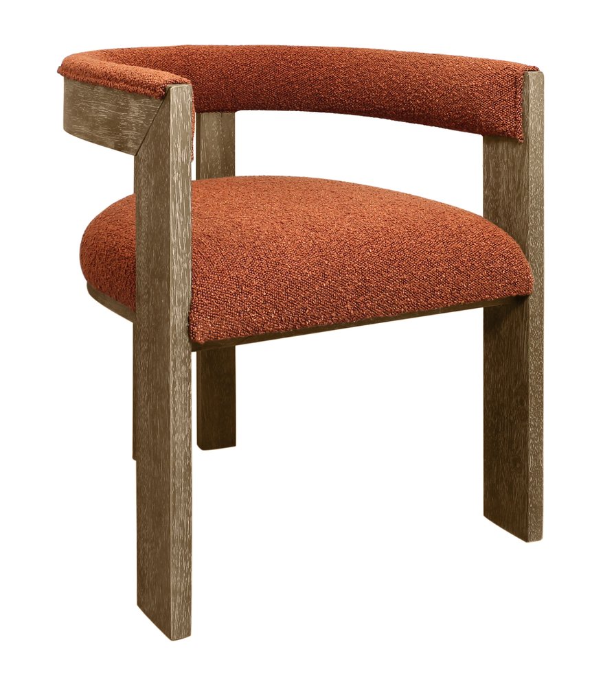 Gray and Brown Upholstered Boucle Open Back Dining Arm Chair