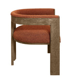 Gray and Brown Upholstered Boucle Open Back Dining Arm Chair