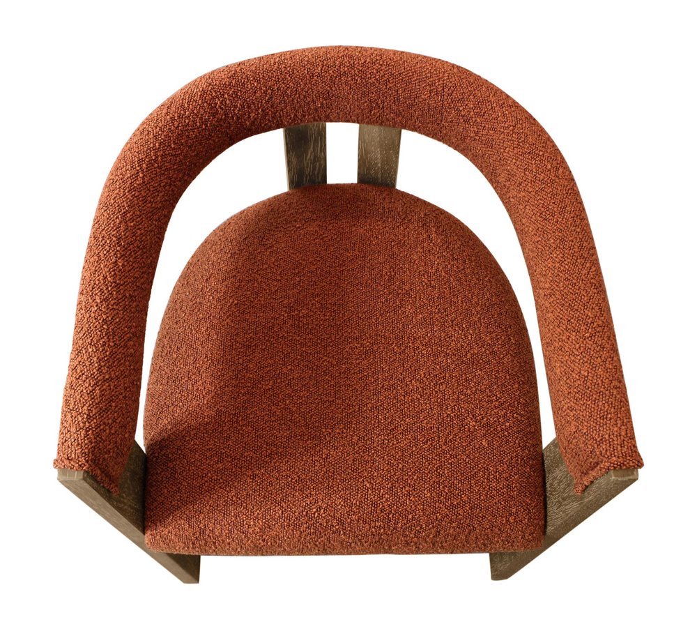 Gray and Brown Upholstered Boucle Open Back Dining Arm Chair