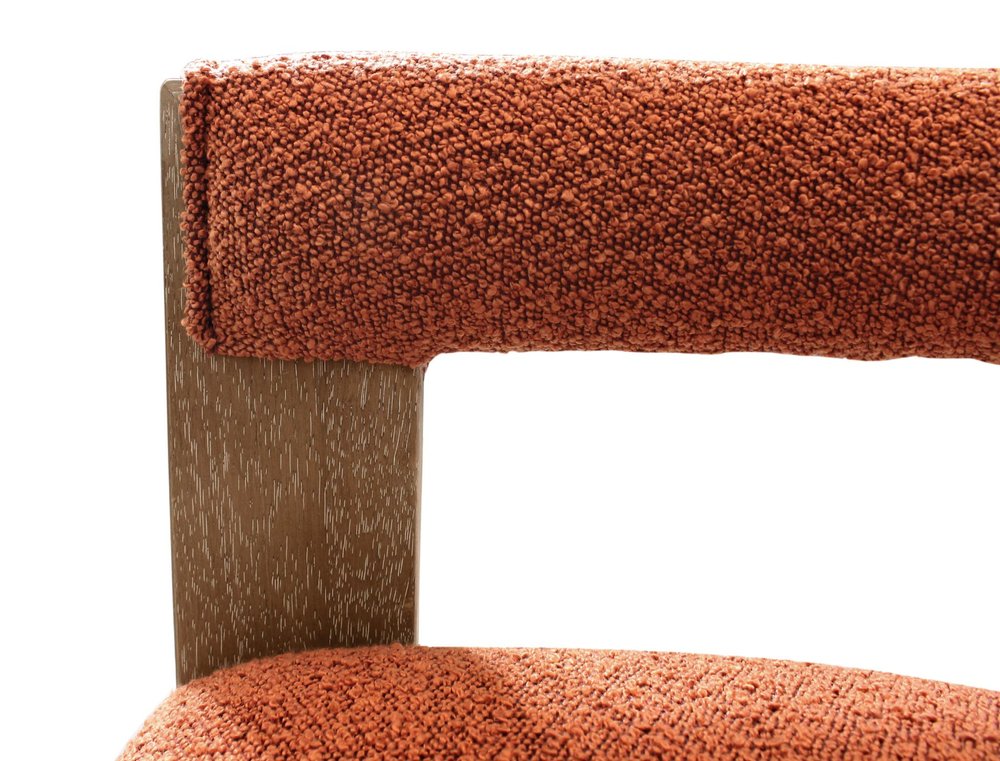 Gray and Brown Upholstered Boucle Open Back Dining Arm Chair